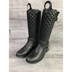 Girls Black Quilted Knee-High Riding Boots Size 13 SKECHERS With Gold Buckle